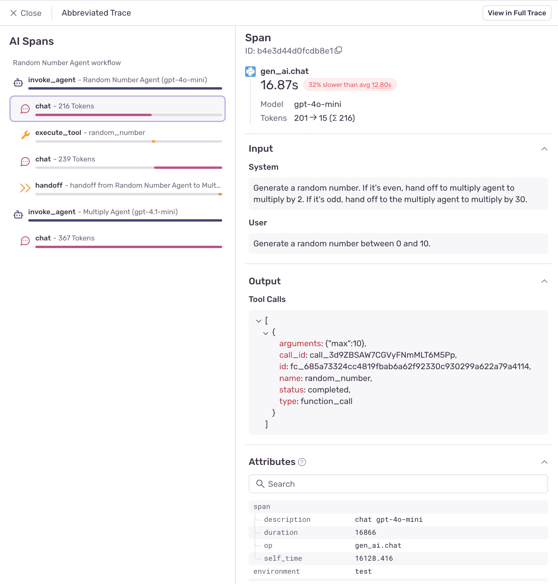 AI Agent Abbreviated Trace View
