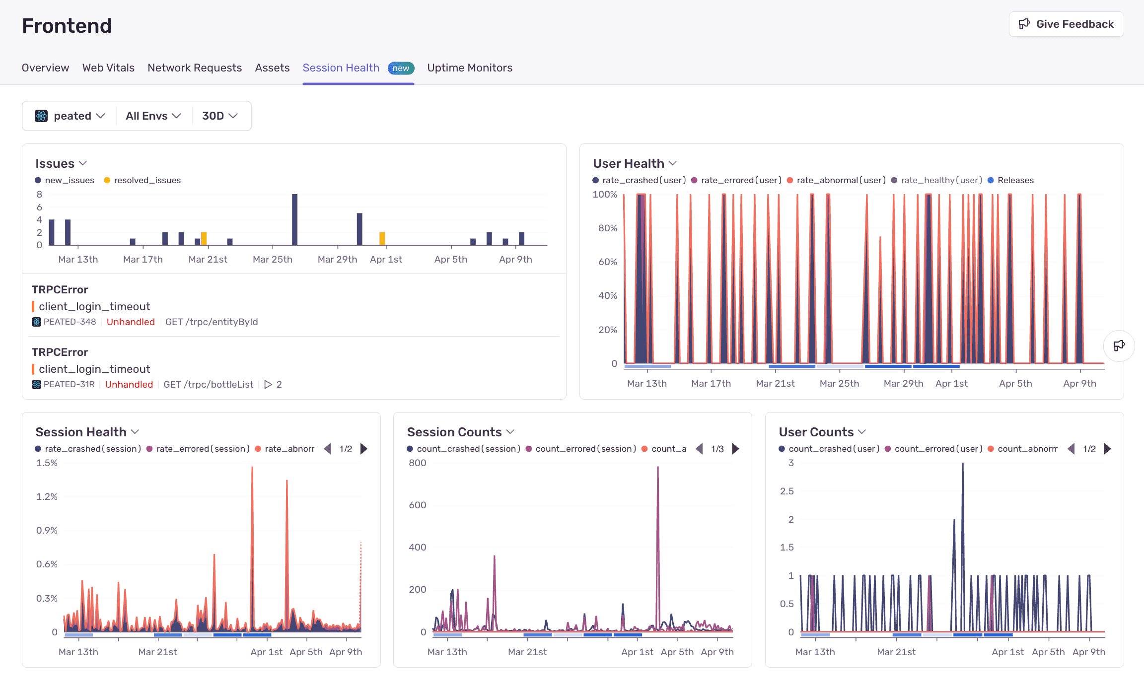 Insights Frontend Session Health Tab